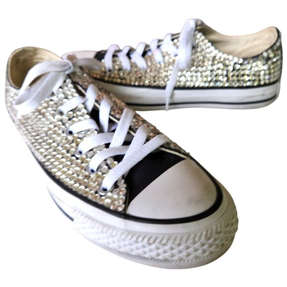 Custom Converse All Star Low-Top Sneakers w/Rhinestone Embellishments  Women's 7 - Picture 1 of 10